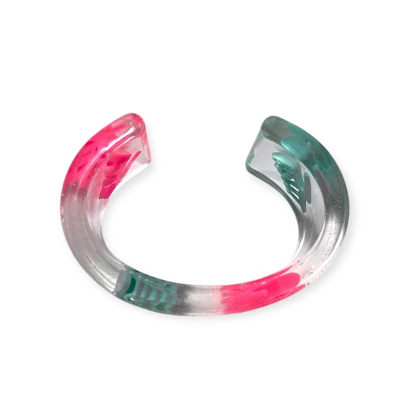 Clear Resin Cuff Bracelet with Pink and Teal Barbie Heel Charms - Picture 3 of 4